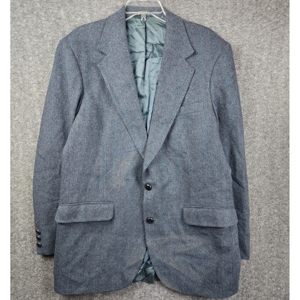American Trend Blazer Mens 44 Blue‎ Herringbone Wool Pinstripe Sport Coat USA